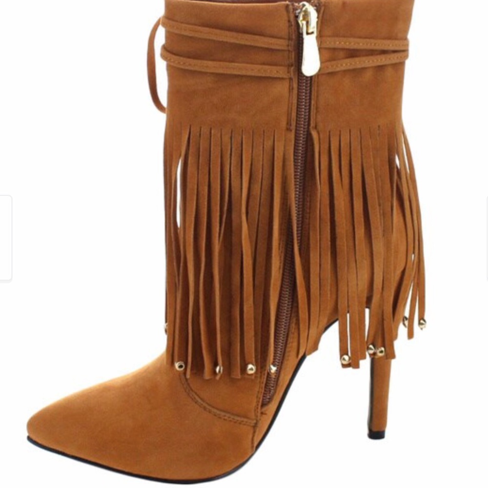 Machi Peri-1 Woman’s Fashion Stiletto High Heel Gold Studded Fringe Boots! - Picture 2 of 8